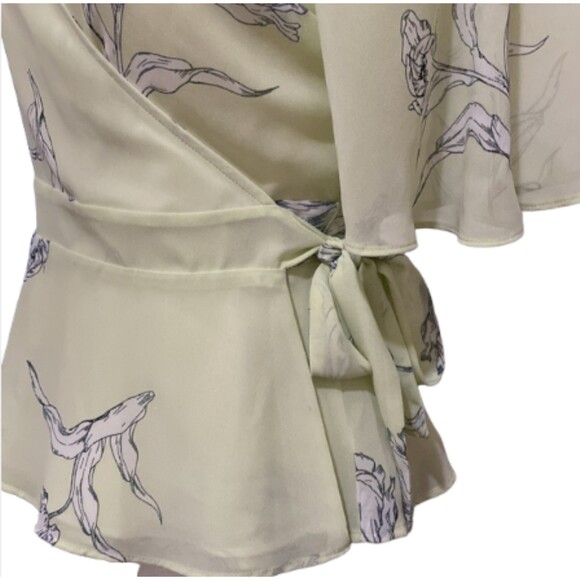 Banana Republic Floral Wrap Shirt Sheer Lined Womens XS Lime Peplum Hem Tie NWT - Picture 4 of 14